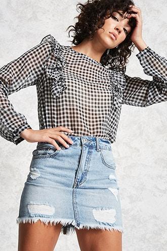 Forever21 Frayed-hem Denim Mini Skirt