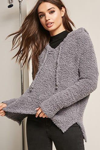 Forever21 Fuzzy Knit Hoodie Sweater