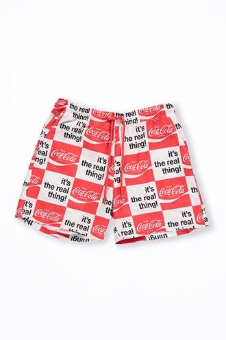 Forever21 Checkered Coca-cola Graphic Swim Trunks