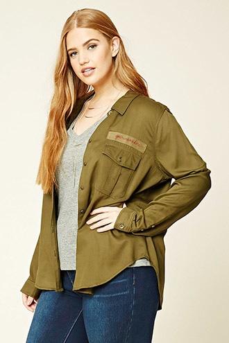 Forever21 Plus Women's  Plus Size Cargo Patch Shirt