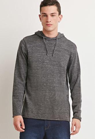 21 Men Marled Knit Drawstring Hoodie