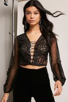 Forever21 Lace-up Mesh Crop Top