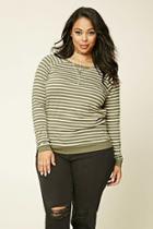 Forever21 Plus Women's  Olive & Taupe Plus Size Striped Top