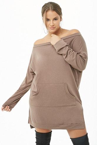 Forever21 Plus Size French Terry Off-the-shoulder Mini Dress