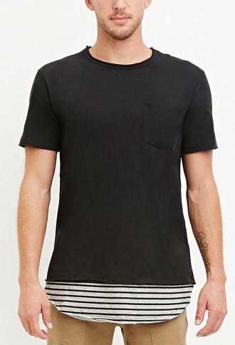 21 Men Stripe-paneled Double-layer Pocket Tee