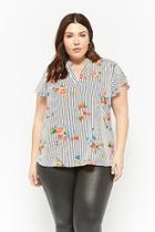 Forever21 Plus Size Floral Print Striped Crepe Top