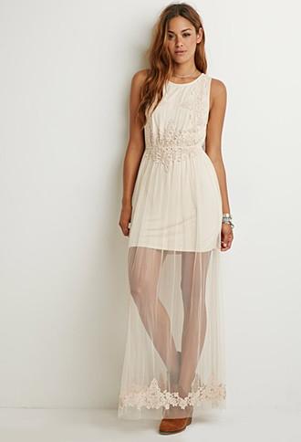 Forever21 Crochet-paneled Mesh Maxi Dress
