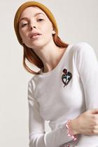 Forever21 Laser Kitten Floral Heart Graphic Crop Top