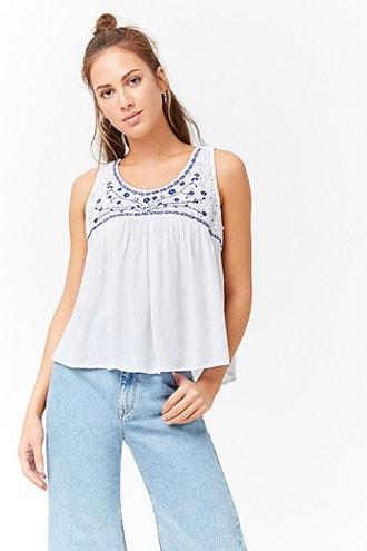 Forever21 Embroidered Lace Peasant Top