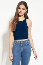 Forever21 Plus Women's  Navy Heathered Knit Crop Top