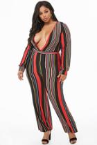 Forever21 Plus Size Striped Plunging Jumpsuit
