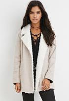 Forever21 Women's  Taupe Faux Shearling-trim Genuine Suede Coat