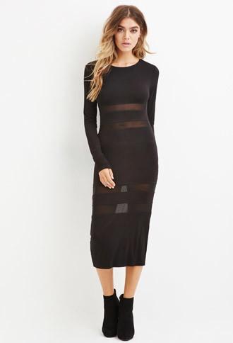 Forever21 Women's Shadow-striped Midi Dress