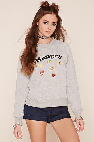 Forever21 Women's  Hangry Embroidered Pullover