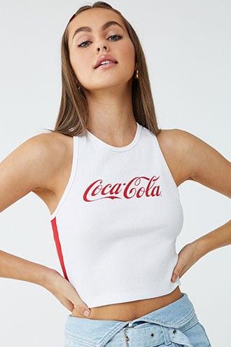 Forever21 Coca-cola Striped-trim Cropped Tank Top