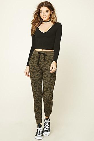 Forever21 Women's  Olive & Black Camo Print Sweatpants