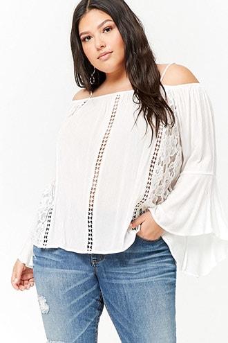 Forever21 Plus Size Crinkled Open-shoulder Top