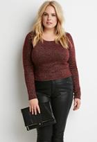 Forever21 Plus Women's  Metallic Knit Crop Top (wine/gold)