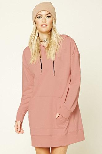 Forever21 Women's  Blush Hooded Sweatshirt Dress
