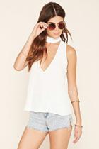 Forever21 Women's  Ivory Plunging Cutout Top