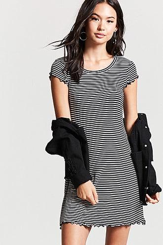 Forever21 Striped Lettuce-edge Dress