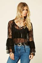 Forever21 Women's  Bell-sleeve Eyelash Lace Top