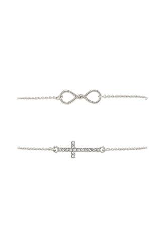 Forever21 Silver & Clear Cross Bracelet Set