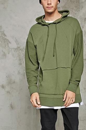 21 Men Men's  Terry-sleeve Raw Hoodie