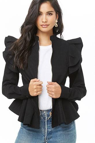 Forever21 Zip-front Ruffle-trim Jacket