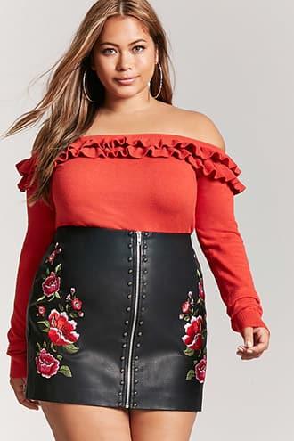 Forever21 Plus Size Off-the-shoulder Flounce Sweater