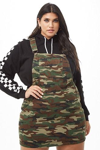 Forever21 Plus Size Camo Denim Overall Mini Dress