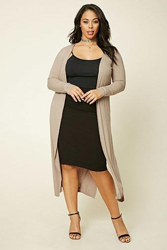 Forever21 Plus Women's  Taupe Plus Size Longline Knit Cardigan