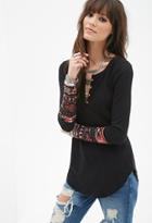 Forever21 Tribal Print-paneled Thermal Henley