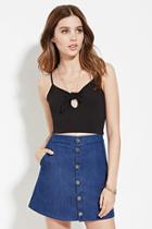 Forever21 Women's  Black Keyhole Cropped Cami