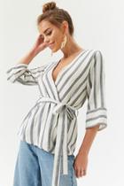 Forever21 Linen-blend Striped Wrap Top
