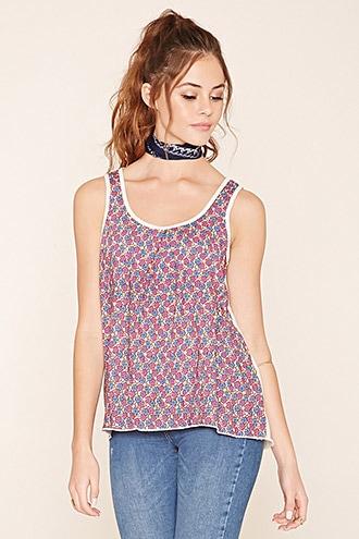 Forever21 Women's  Cream Floral Print Tank