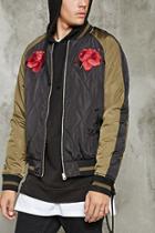 21 Men Men's  Embroidered Roses Bomber Jacket
