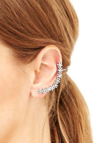 Forever21 Rhinestoned Flower Ear Cuffs (b.silver)