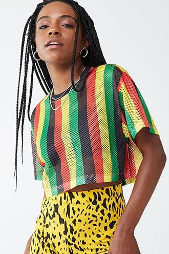 Forever21 Sheer Striped Boxy Cropped Tee