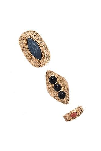 Forever21 Antique Gold & Black Faux Stone Ring Set