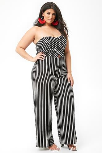 Forever21 Plus Size Cross-front Striped Jumpsuit