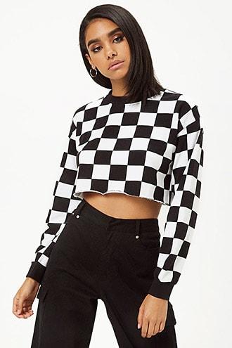 Forever21 Checkered Raw-cut Top