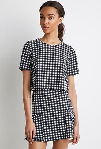 Forever21 Gingham Print Fluted Skirt