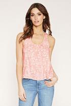 Love21 Women's  Ivory & Coral Contemporary Leaf Print Tank