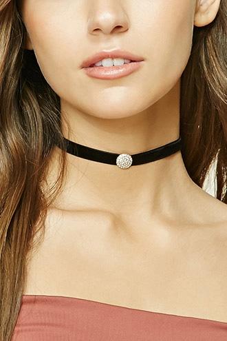 Forever21 Gold & Black Rhinestone Pendant Choker