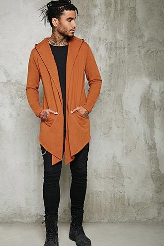 21 Men Men's  Raw Hooded Longline Cardigan
