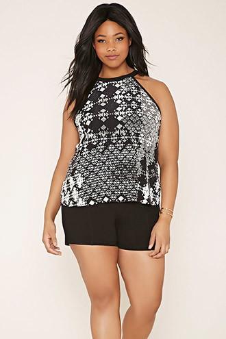 Forever21 Plus Women's  Black & White Plus Size Geo Print Cami