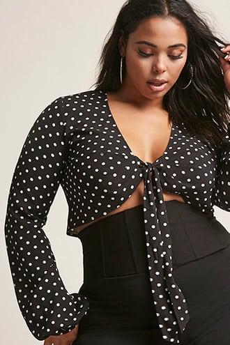 Forever21 Plus Size Polka Dot Tie-front Top