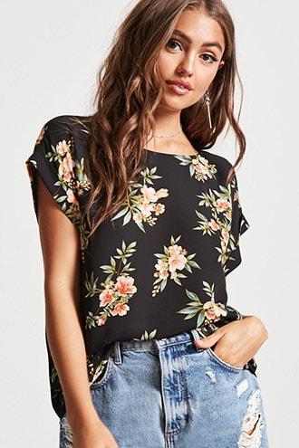 Forever21 Semi-sheer Floral Print Top
