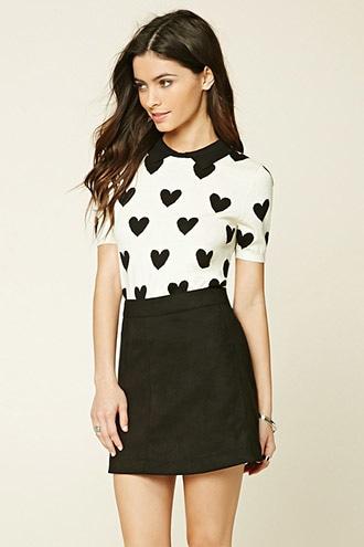 Forever21 Women's  Heart Print Sweater Top